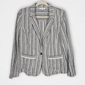 Maurices Linen Blend Striped Blazer Jacket Black Cream Size M Lightweight